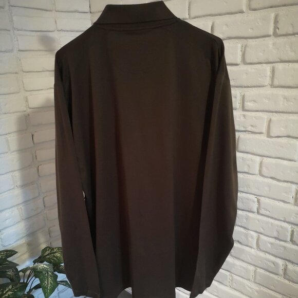 Denver Hayes Men's Size XL 1/4 Zip Long Sleeve Dark Brown 100% Cotton Polo - Picture 2 of 9